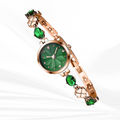 Reloj de Pulsera TIME100 para Mujer – Esfera Verde con Cristales y Correa de Cuero